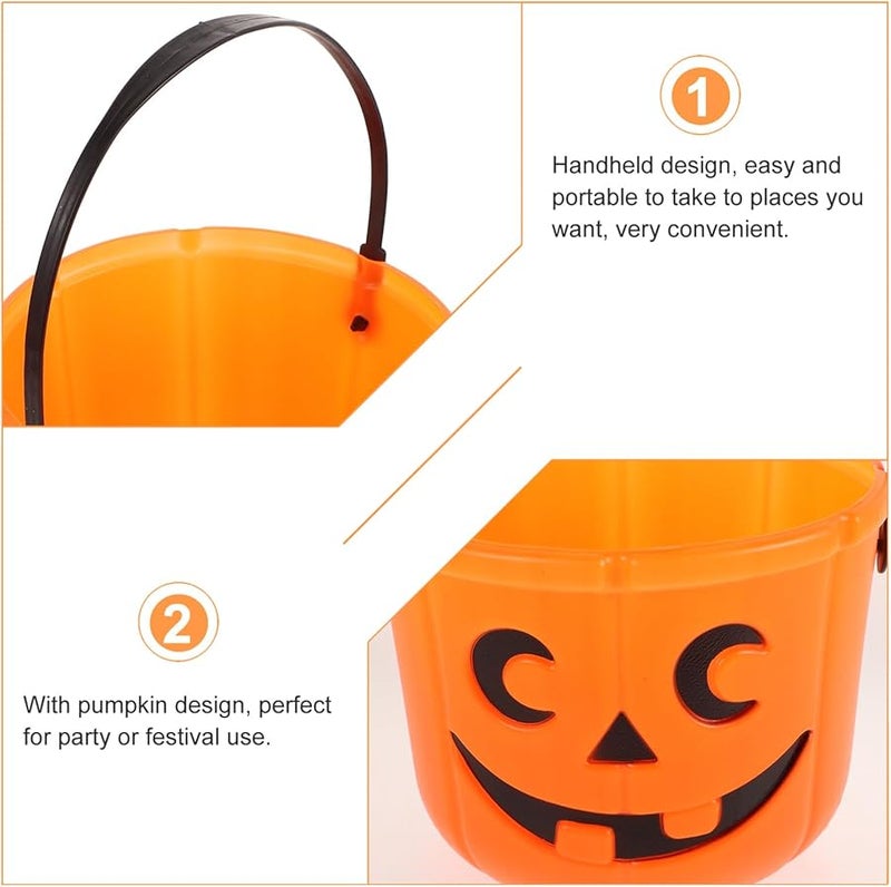 Halloween Pumpkin Candy Basket with Handle 2Pcs Orange Trick or Treat Bucket for Kids Party - Image 4